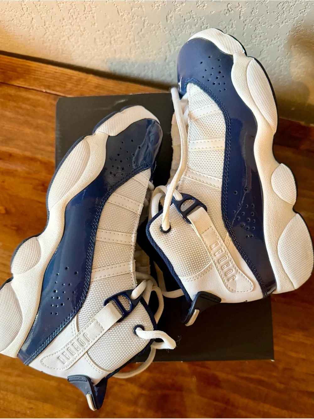 Jordan 6 Rings Boys' Navy and White High-Top Sneakers